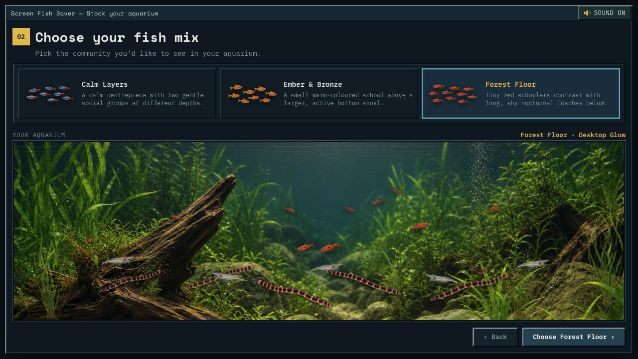 Screen Fish Saver desktop fish selection