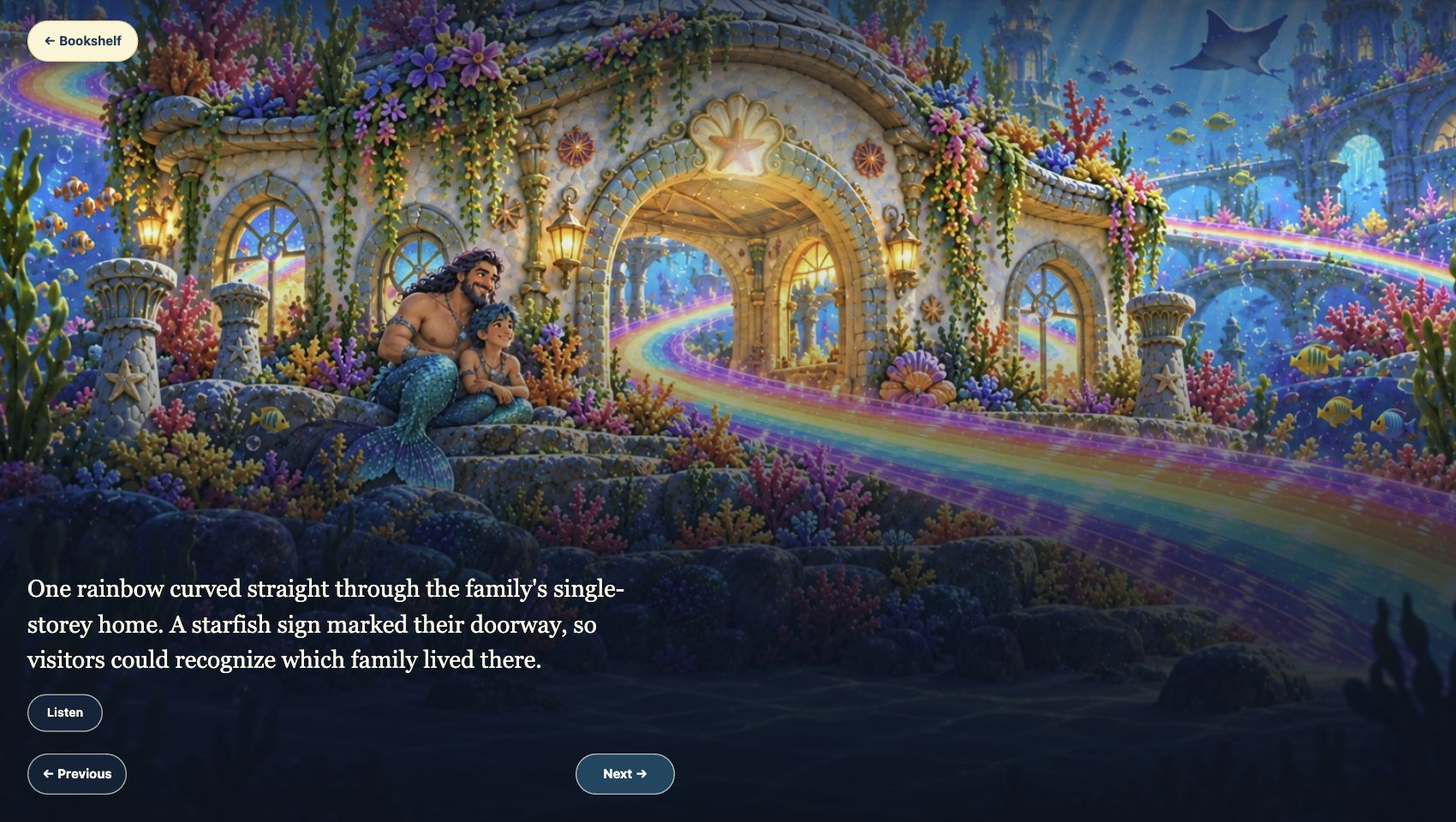 Storytime desktop page showing a rainbow road through the family's home